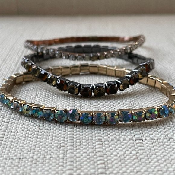 Women Bracelet Set of 3 Bracelet Fashion Jewelry Crytals Accent Stretched Jewelr - Picture 7 of 12